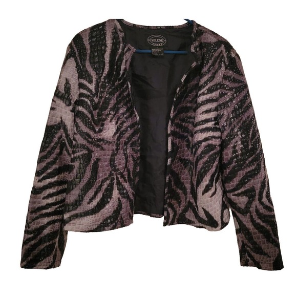 Large Selene Zebra‎ Print Sport Jacket Brown/Black Faux Alligator Ebossing - Picture 1 of 3